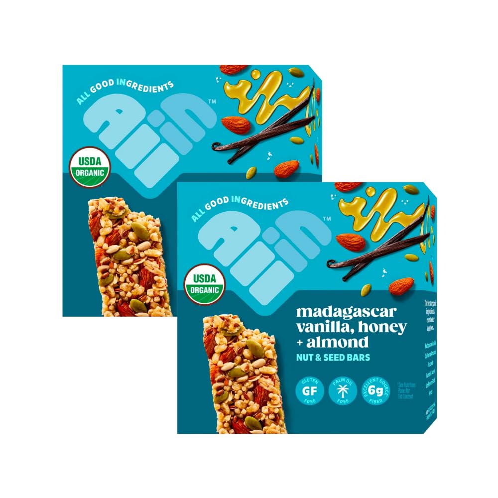 All In Snack Bars Madagascar Vanilla Honey & Almonds - Healthy Snack for mature-themeds and Kids - Gluten Free - Organic - Non-GMO (12 Pack)