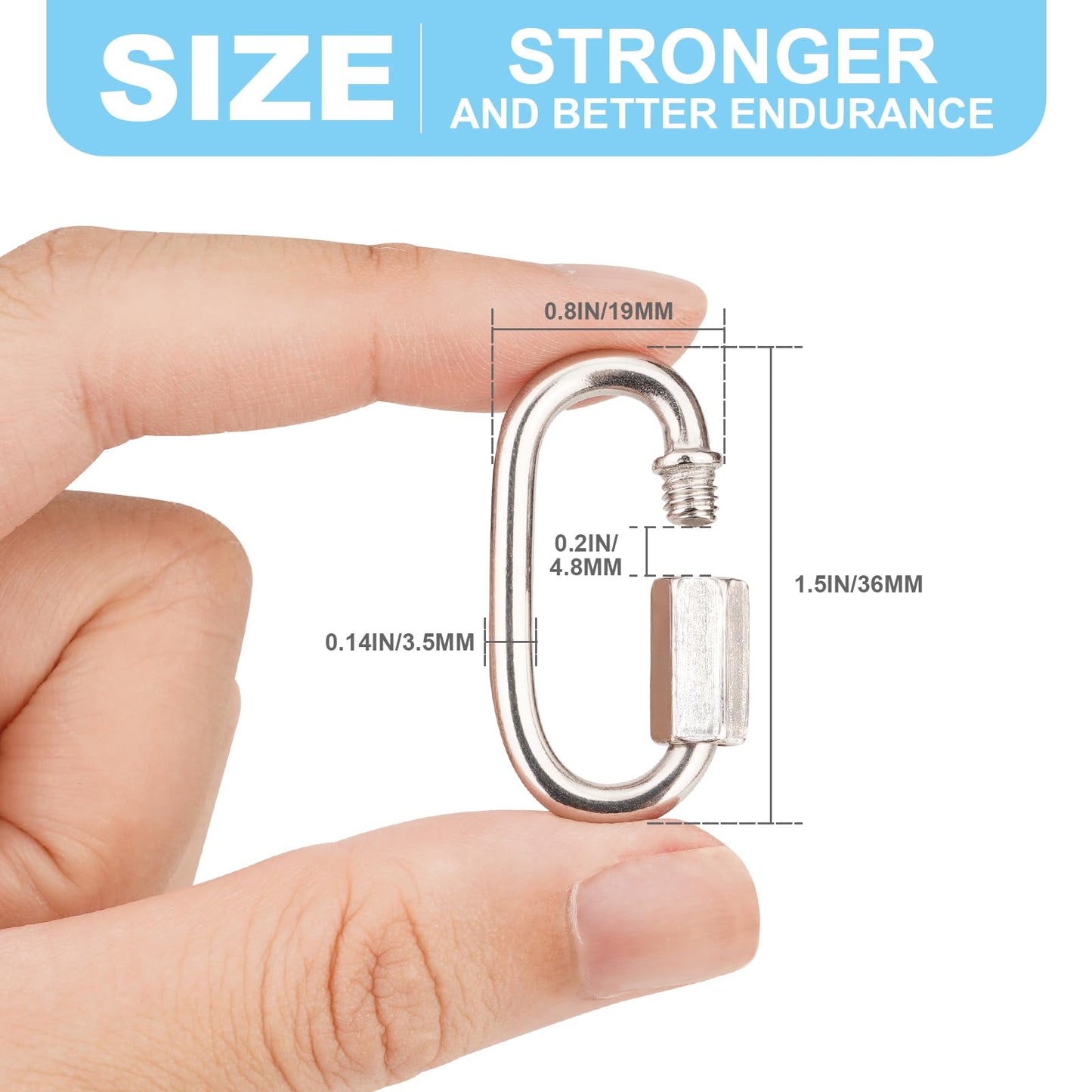 Vmuter 10 Pcs 1.5 Inch 304 Stainless Steel Screw Chain Quick Links, 175 Lbs Capacity Carabiner, Locking Quick Chain Repair Links, Pets Keychain for Outdoor Traveling Equipment