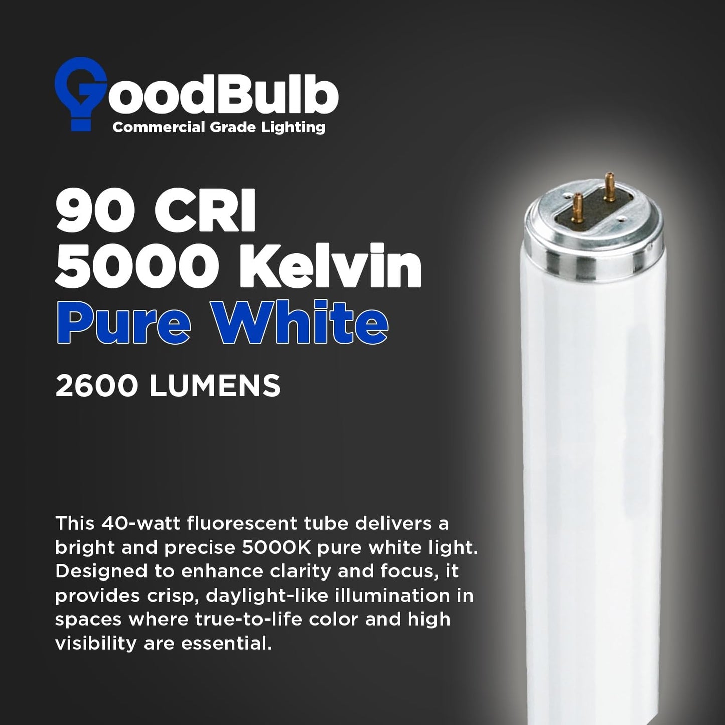 GoodBulb 40W T12 Fluorescent Light Bulb, 5000K Daylight, 2250 Lumens, Pack of 30