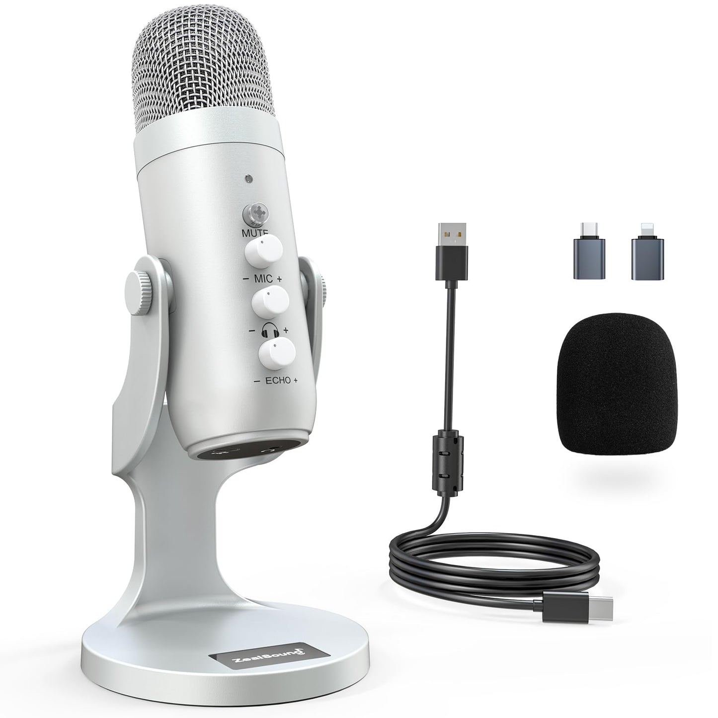 ZealSound USB Microphone,Condenser Computer PC Mic,Plug&Play Gaming Microphones for PS 4&5.Headphone Output&Volume Control,Mic G