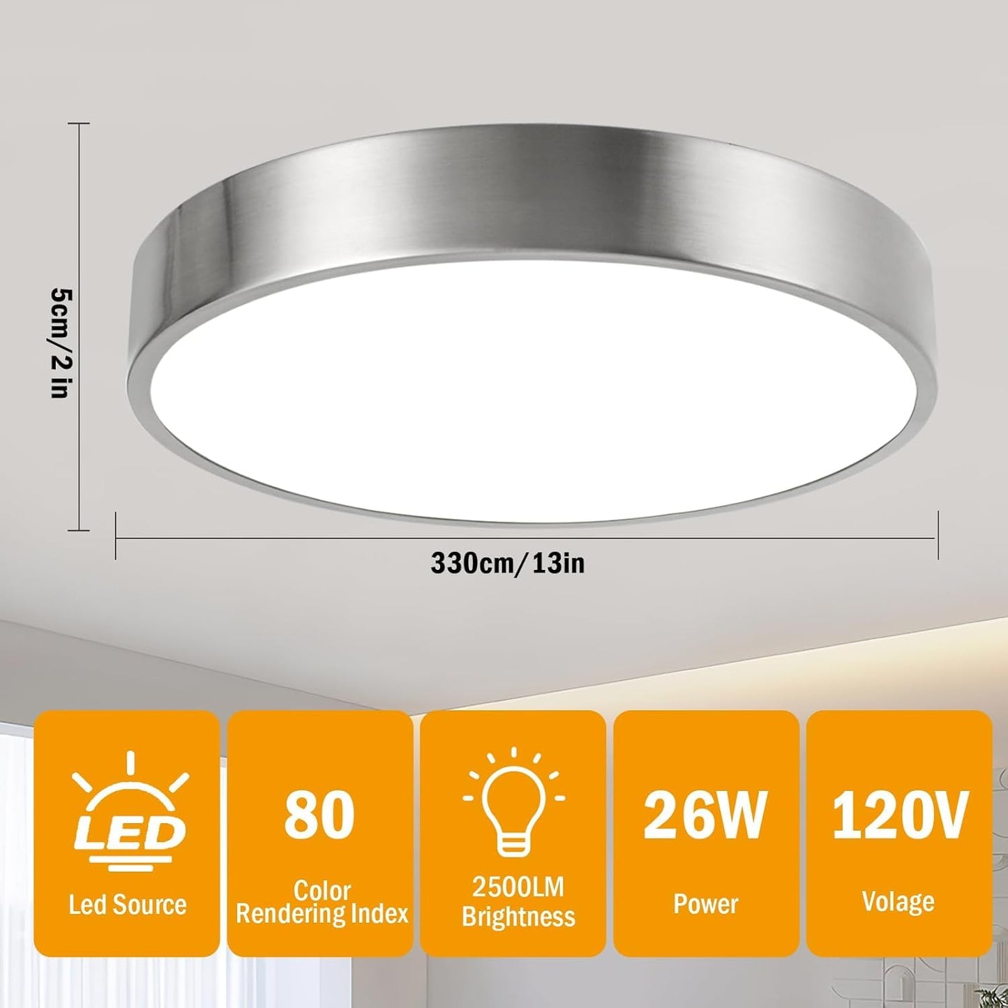 Enateclite Modern Minimalist 13 Inch Ceiling Light Dimmable 26W Led Ceiling Light Fixture With 3Color Temperatures Brushed Nickel Flush Mount Ceiling Lighting Perfect For Bathroom & Bedroom