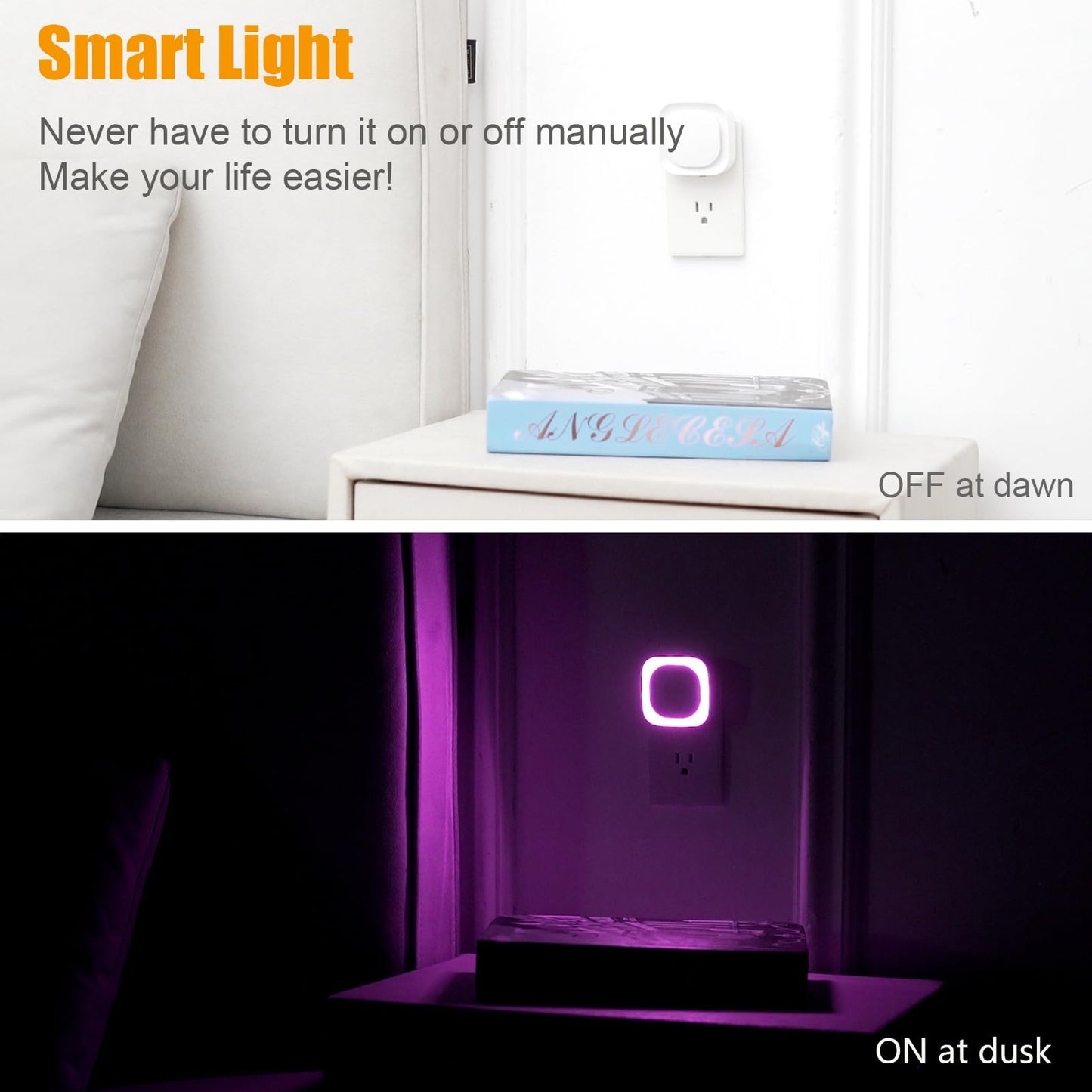 YUNLEX Dimmable Night Light, Auto Dusk to Dawn Sensor, Violet, Model NLS21, Soft Glow for Bathroom, Hallway, Stairs, Kitchen, Bedroom