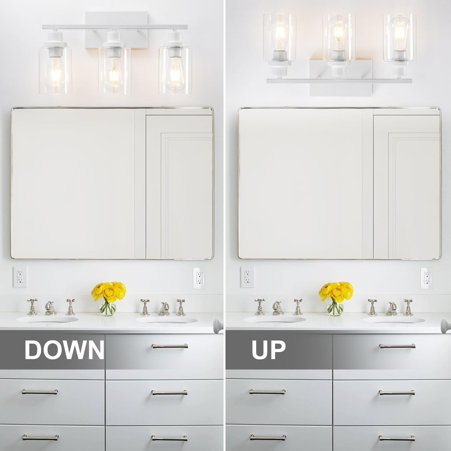 Hccz 3 Light Bathroom Vanity Light Fixture - Modern White Glass Sconces For Bathroom, Bedroom, Living Room - Model 800-100-1078