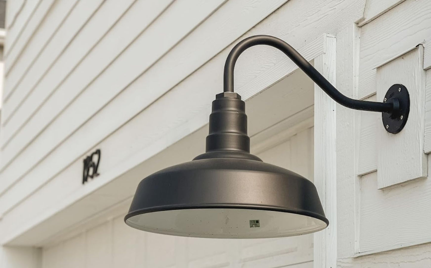 Steel Lighting Co. Gardena Barn Light - Outdoor Wall Mounted, 16in Dome, 23in Gooseneck, Matte Black with Brass Interior