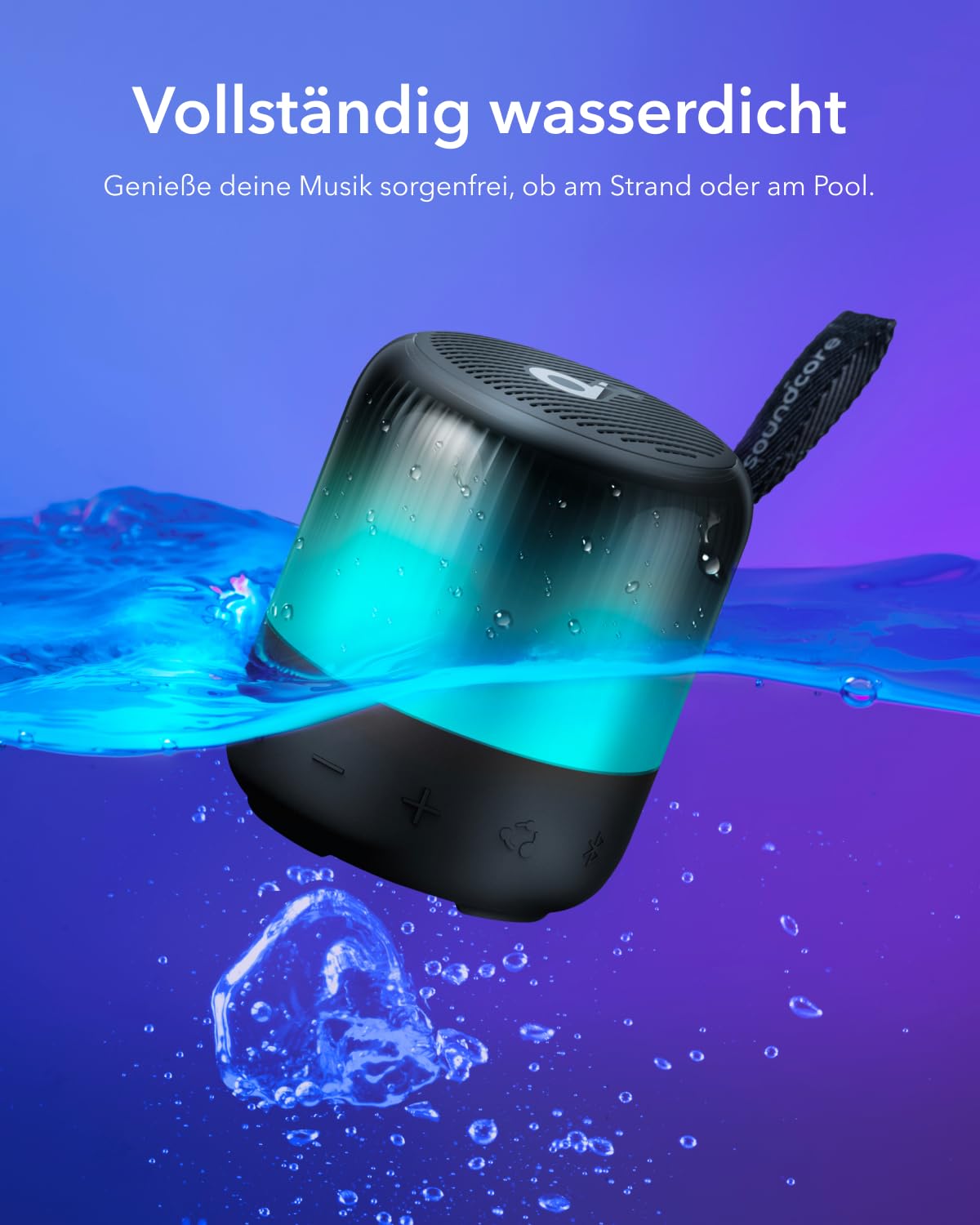 Soundcore Glow Mini Portable Speaker By Anker, Bluetooth Speaker With 360 Sound, Light Show, 12H Battery, Customizable Eq And Li