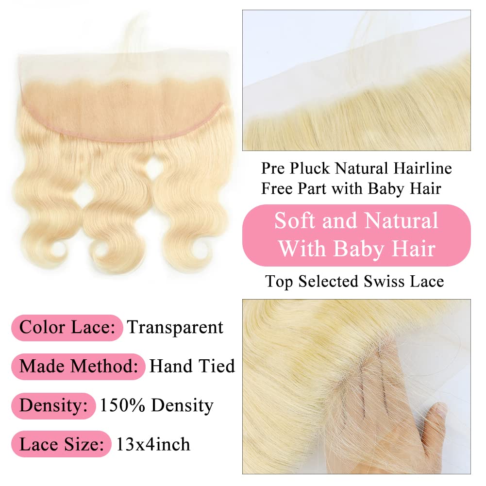 613 Frontal 13x4 Transparent HD Lace Front Closure Ear To Ear Body Wave 12A 100% Russian Platinum Blonde Virgin Remy Human Hair