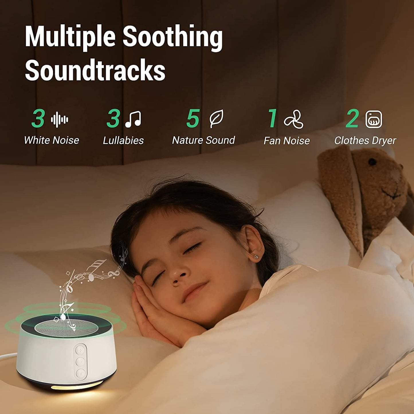 FITNIV White Noise Sound Machine, Adjustable Baby Night Light for Sleeping,14 High Fidelity Sleep Machine Soundtracks,Timer and Memory Feature (White with Power Adapter)