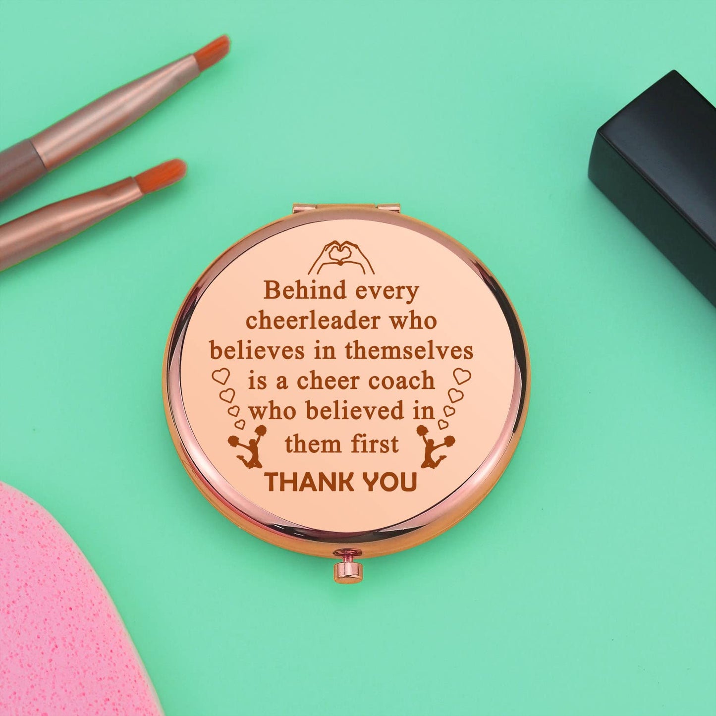 Cheer Coach Gift Rose Gold Compact Mirror Appreciation Gift for Cheerleading Coach Thank You Cheer Gifts from Cheerleader Foldin
