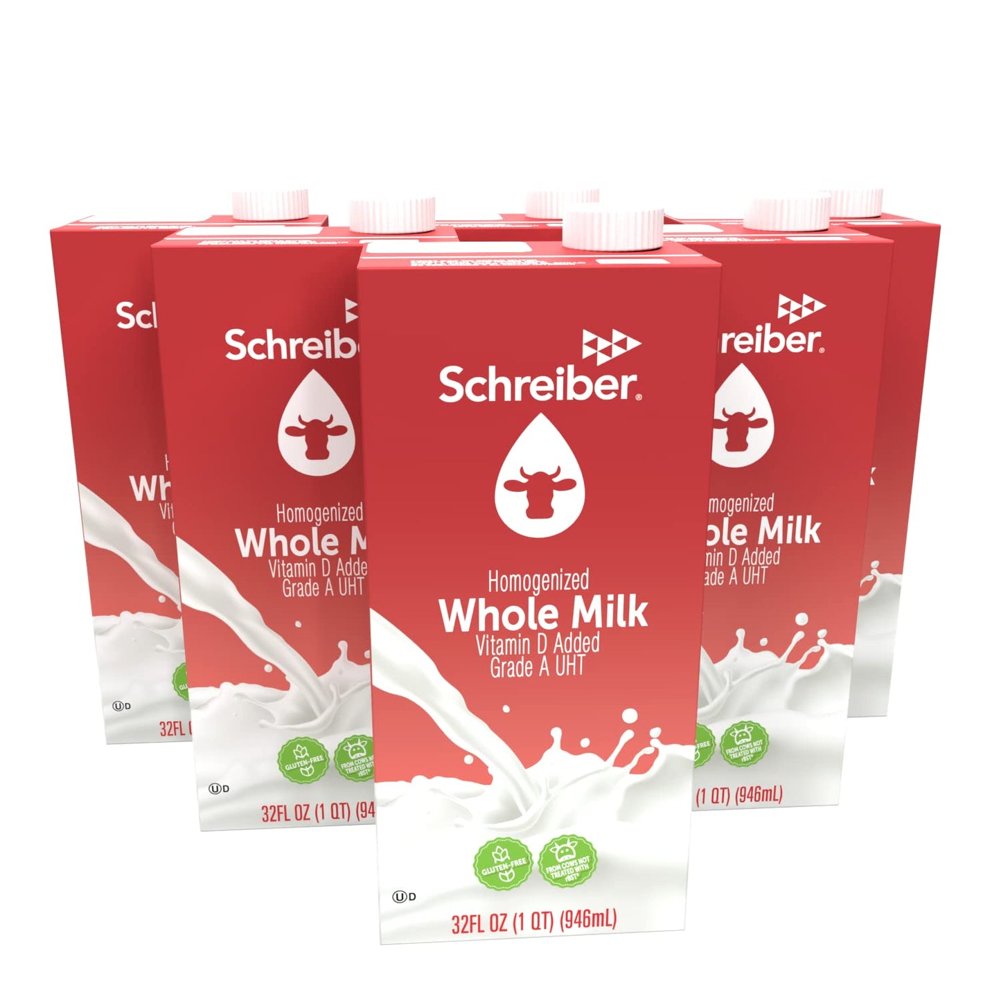 Schreiber Whole Milk Shelf Stable Milk Low Fat with Vitamin A & D 32 oz (6 Pack)