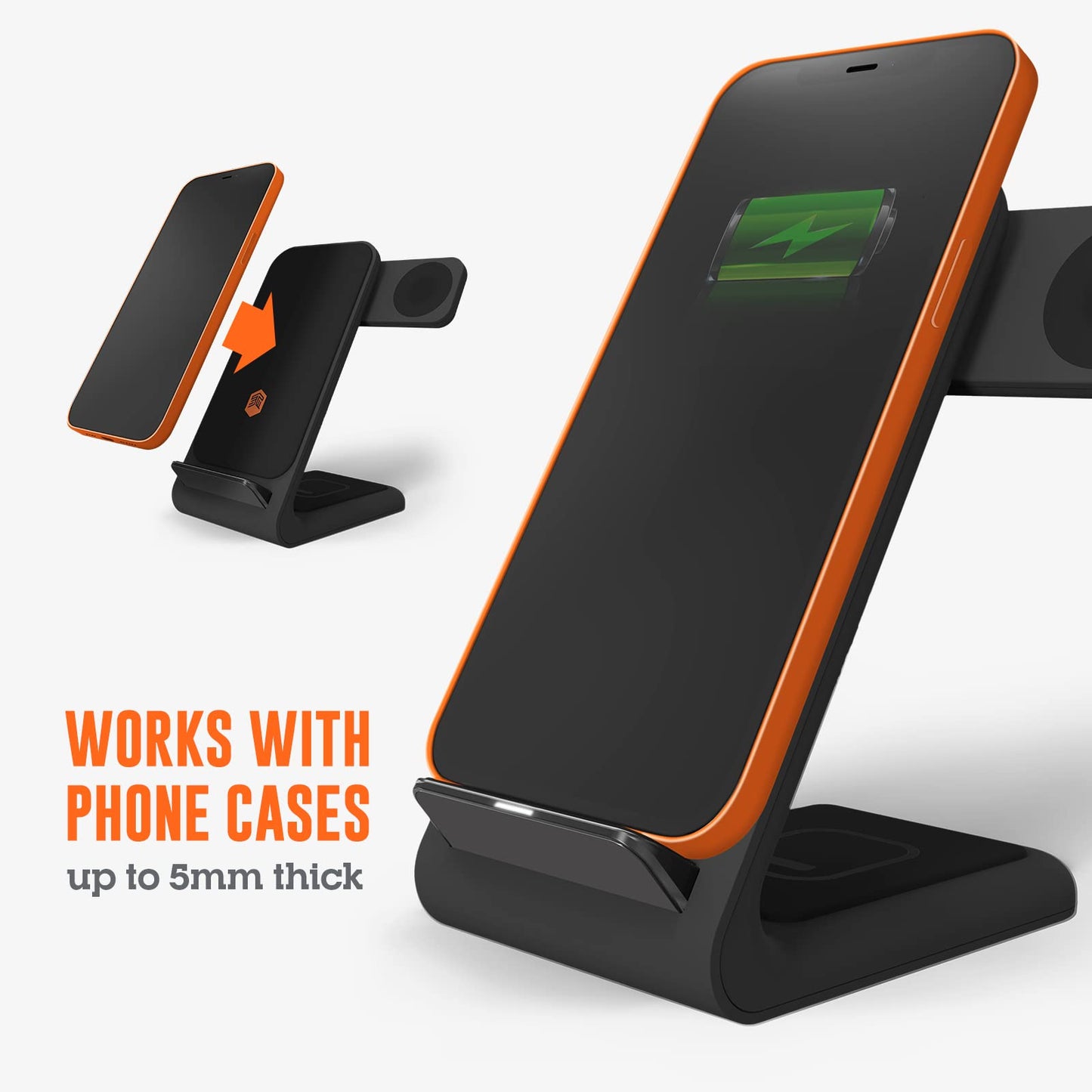 Stm Chargetree Swing 3-In-1 Wireless Charging Station For Iphone/Samsung/Android (15W/7.5W), Airpods (5W), Apple Watch (3W). Qi-