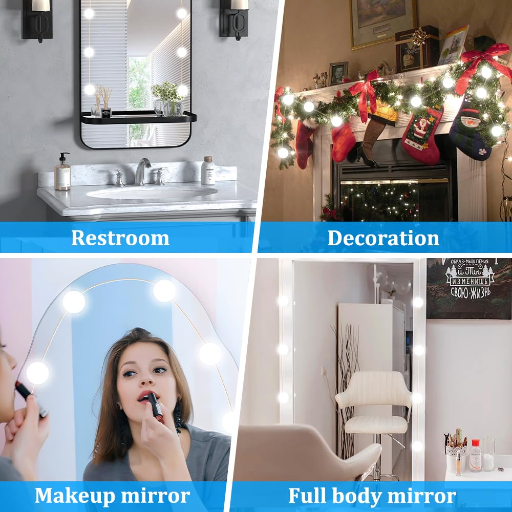 YGS-Tech 14 Bulb Dimmable LED Vanity Mirror Lights, USB Powered, 3 Color Modes, White, ABS Lampholder, Model e8221714-a936