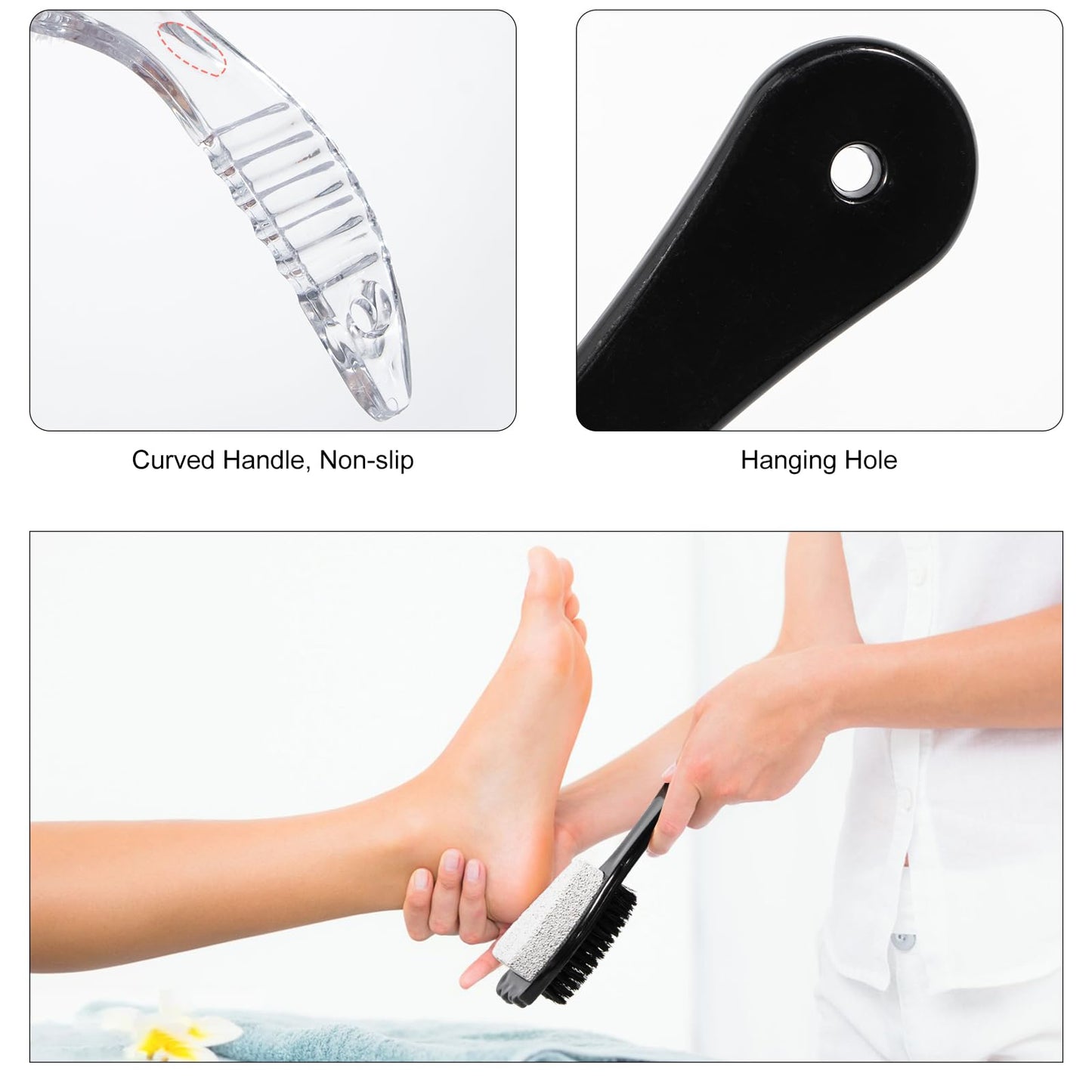6 Packs Foot Pumice Stone Brush Callus Remover, Beomeen 2 in 1 Foot Shower Pedicure Scrubber with Handle, Foot File with Dense B