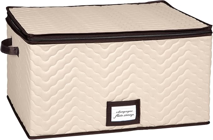 Wine Glass Storage Box with Dividers - Stemware Storage Case, Durable Quilted Microfiber Bin with Carry Handles, Protects Fine China - Durable Quilted Microfiber Bin with Carry Handles (2 Pack, Red Wine Glass)