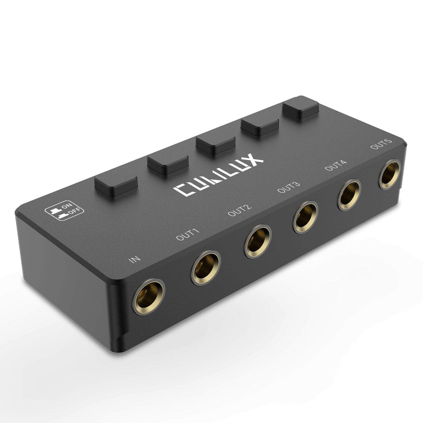 Cubilux 5-Way 6.35mm Stereo Audio Splitter with Switch, Passive Multi 1/4 AUX Distributor, Quarter Inch TRS Splitter Box/HUB