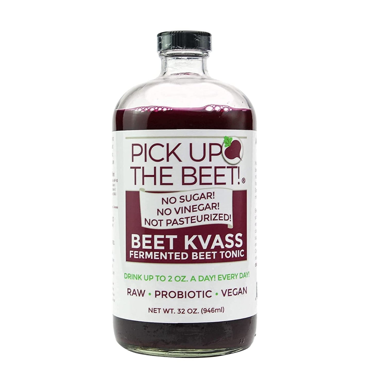 Pick Up The Beet Organic Beet Juice Kvass with Live Probiotics Vegan - Natural Nitric Oxide Boost Fermented Beet Tonic Sugar Cravings Support 32 Ounces 1 Bottle