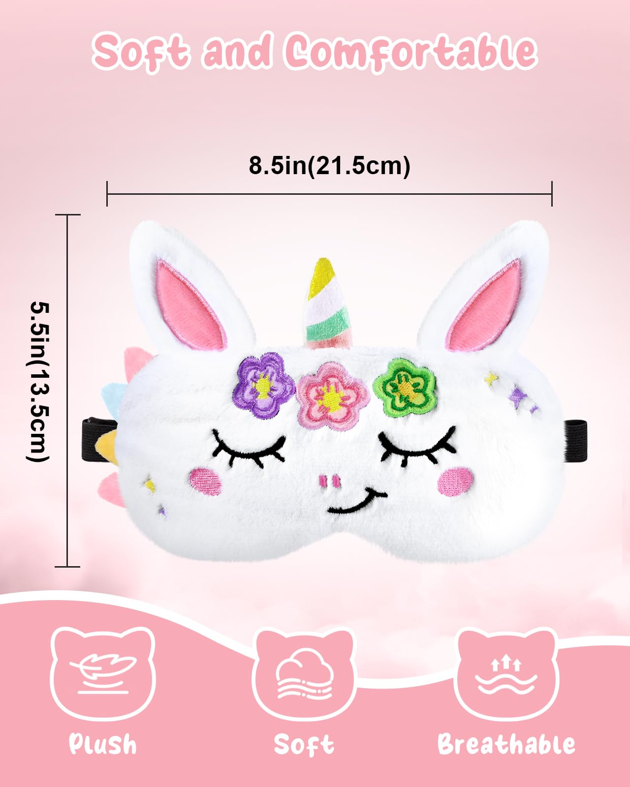 Miss Adola Sleep Mask for Kids - Valentines Gift for Kids Cute Plush Fuffy Sleeping Eye Cover Kawaii Soft Eyeshade Animal Eye Blindfold for Girls Boys Teens with Adjustable Strap, Unicorn