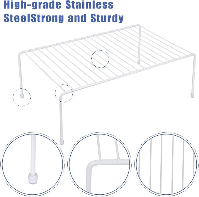 Large (16.1 x 10.2 Inch) Cabinet Storage Shelf Rack, Shelves,Kitchen Counter and Cabinet Shelf, Storage Rack Organizer for Kitchen, Fridge, Cabinet, Bathroom Cupboard (White, 4)