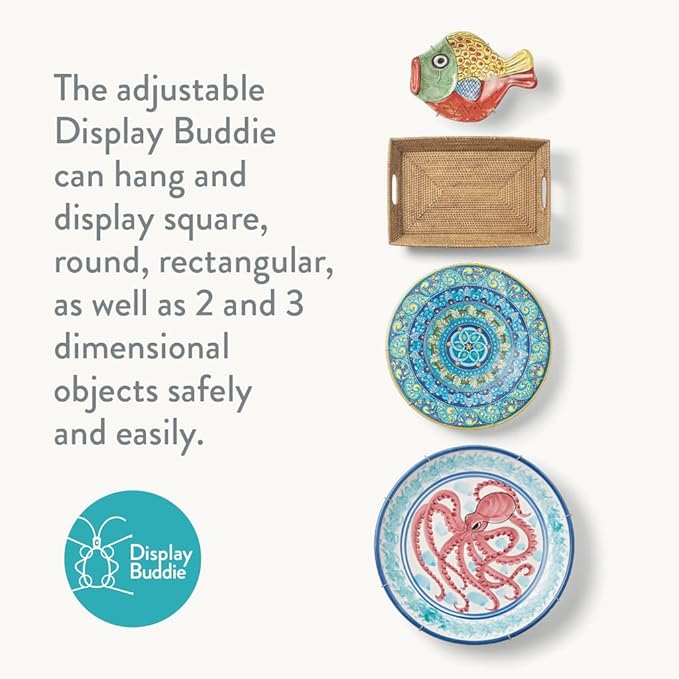 Display Buddie Adjustable Wall Plate Hanger - Oval Square Round Rectangle Wall Display - Steel - Silicone Hooks - Medium 3-Pak 10"-16" up to 8 lbs