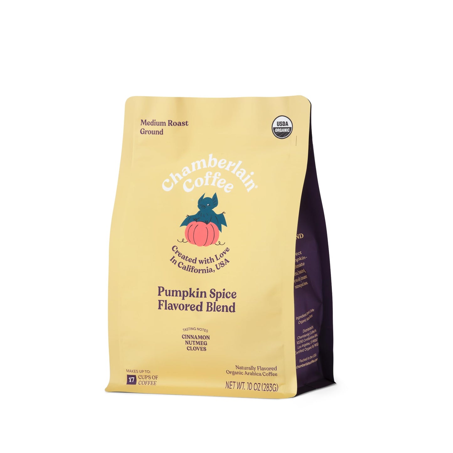 Chamberlain Coffee Pumpkin Spice Blend - Medium Roast Ground Coffee Smooth and Well-Balanced with Warm Notes of Cinnamon Nutmeg and Clove Freshly Roasted in California - 10 oz
