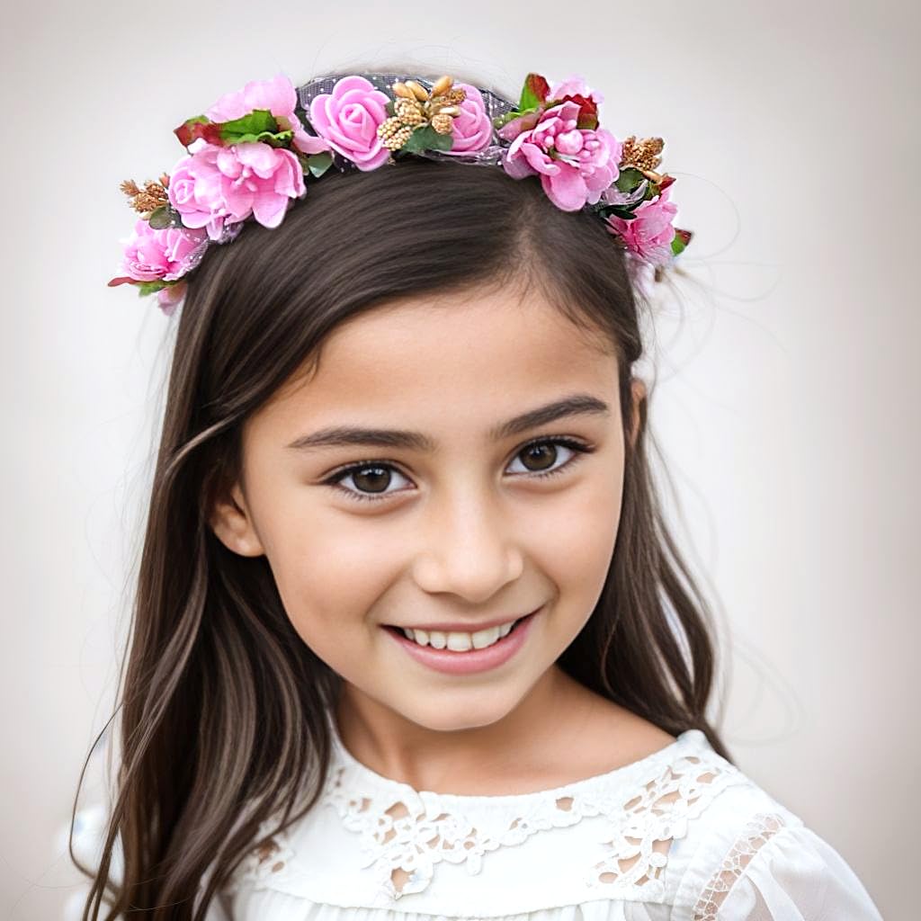 Gmmidea Women Girls Boho Flower Crown Adjustable Sunflower Floral Headband Wedding Bridal Headpiece Pink-1