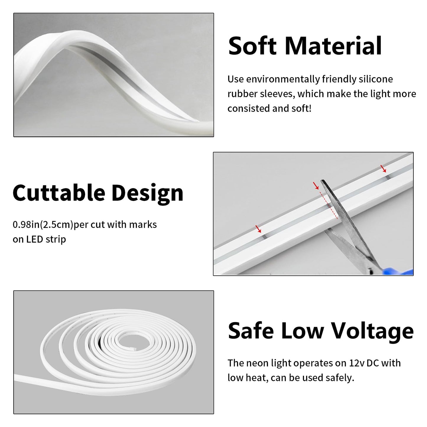 iNextStation Neon LED Strip Light 16.4ft 12V Waterproof Silicone Rope Light, White, Model LEDUNIDW283501