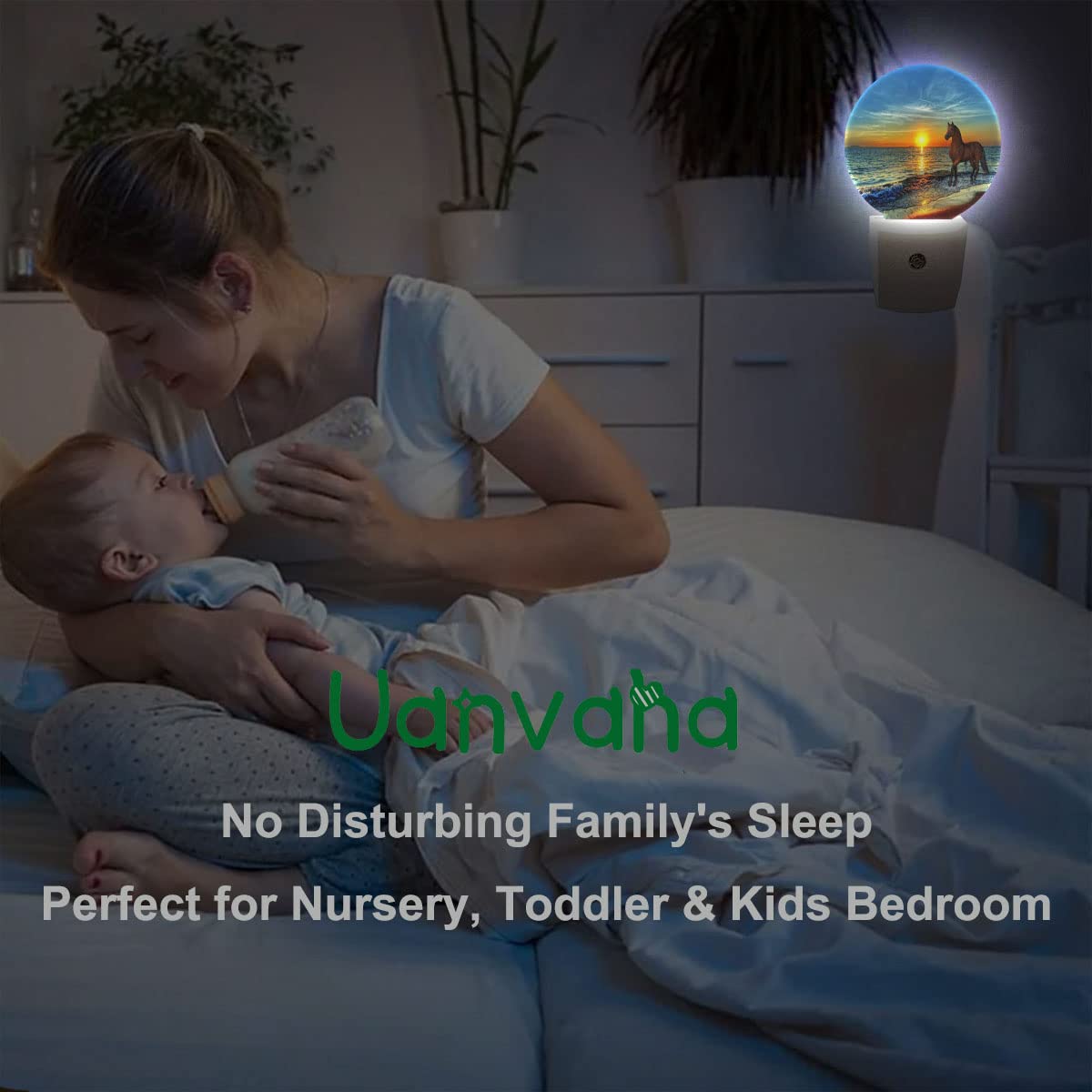 Uanvaha Night Light, LED, 0.5W, Dusk to Dawn Sensor, 1.6inD x 3inW x 4.8inH, Brown Horse Running by