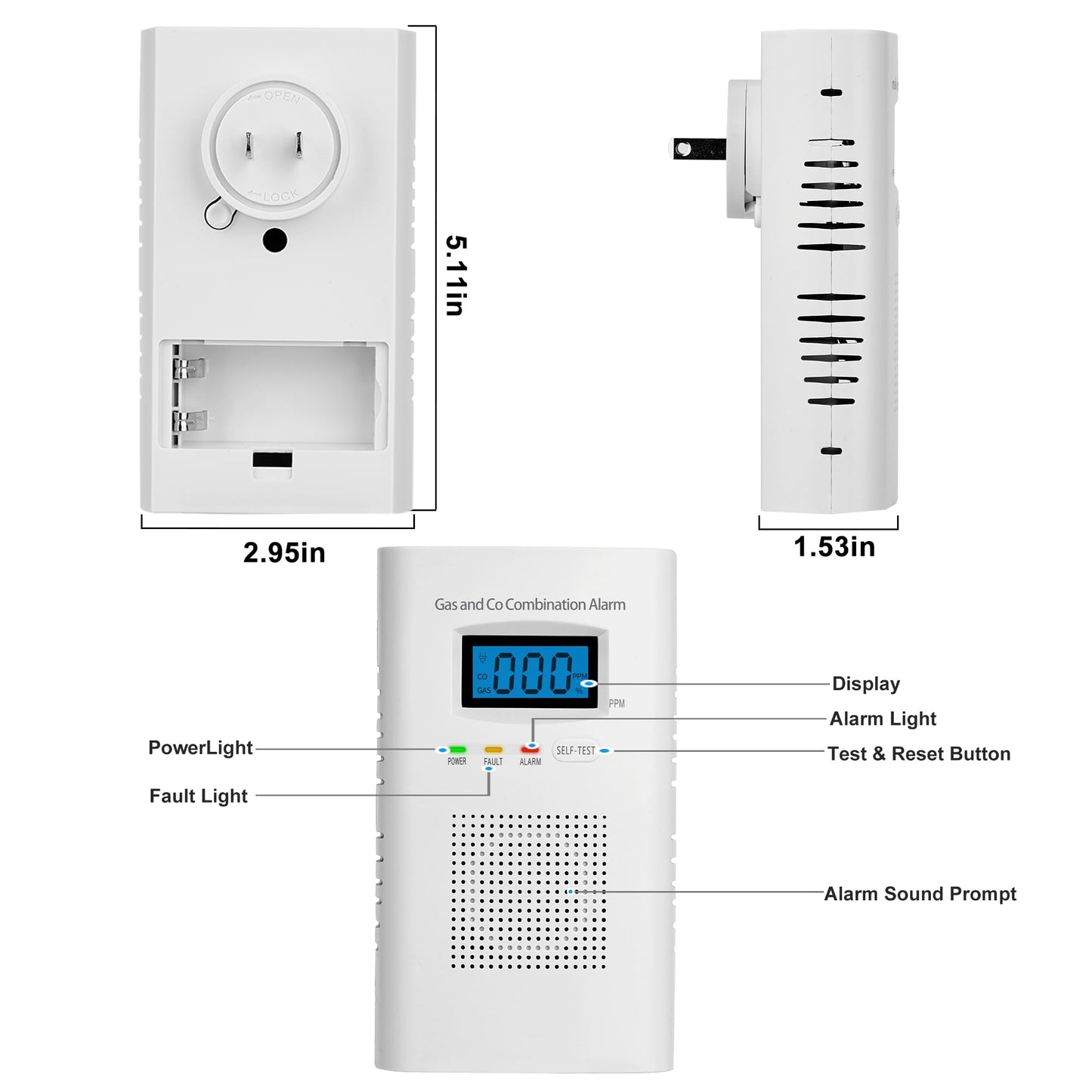 Combination Gas & Carbon Monoxide Detectors - Plug in Carbon Monoxide Alarm & Natural Gas Detector for Home, 2-in-1 Co Detector & Combustible Gas Detector with Digital Display, Easy to Install