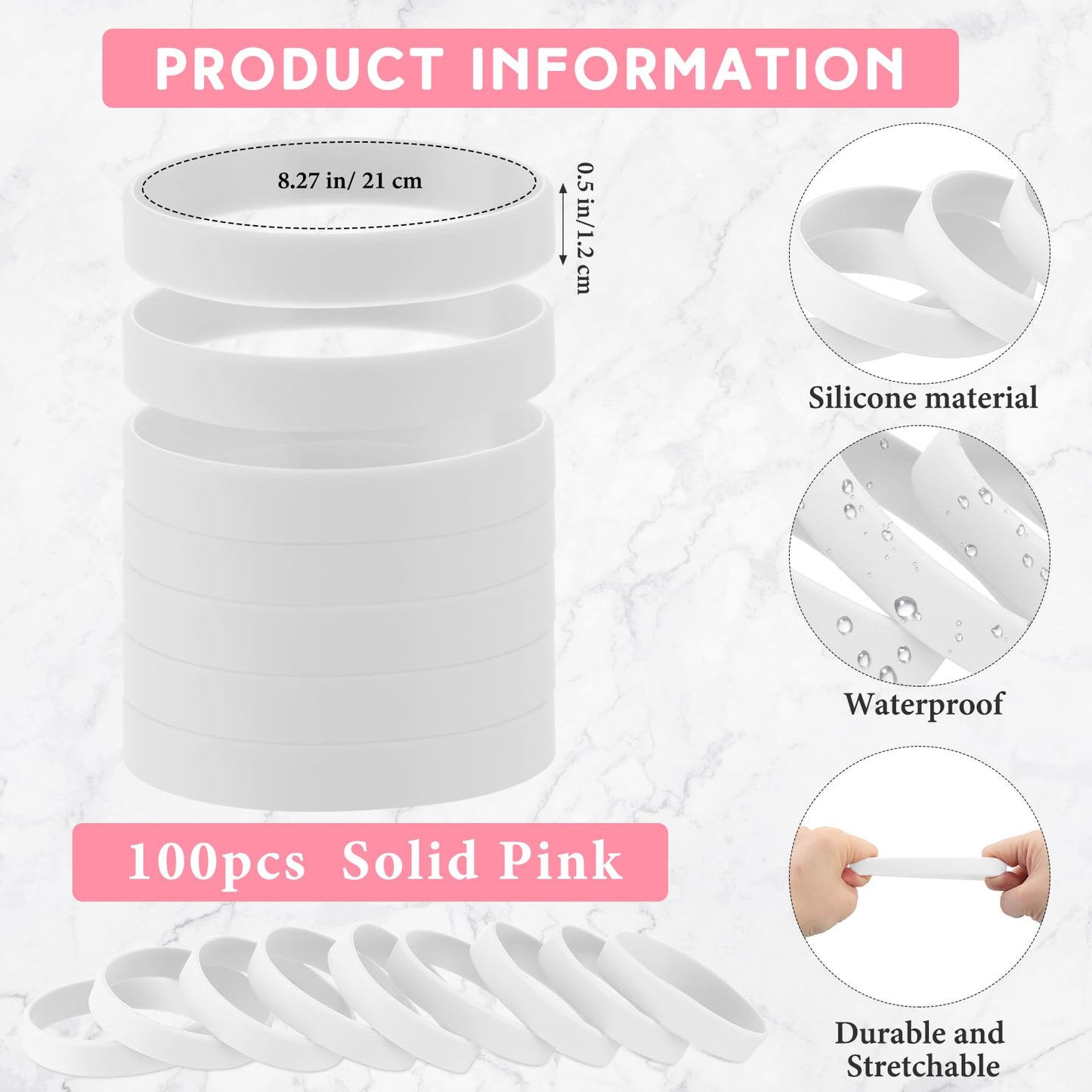 Liliful 100 Pcs Silicone Rubber Wristbands Rubber Wristband Bracelet Bands for Silicone Wristbands for Women Men(White)