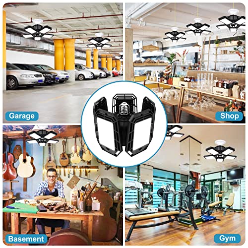 Luyata LED Garage Lights 2 Pack,Ceiling LED Shop Light 160W 16000LM 6500K Screw in Led Light with 5+1 Deformable Panels, B...