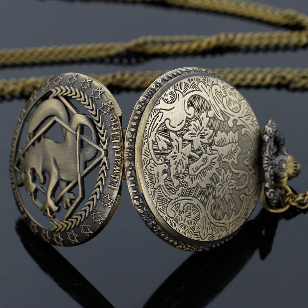 Tiong Anime Pocket Watch with Chain for Cosplay Pendant Accessories with Gifts Box(Bronze White)