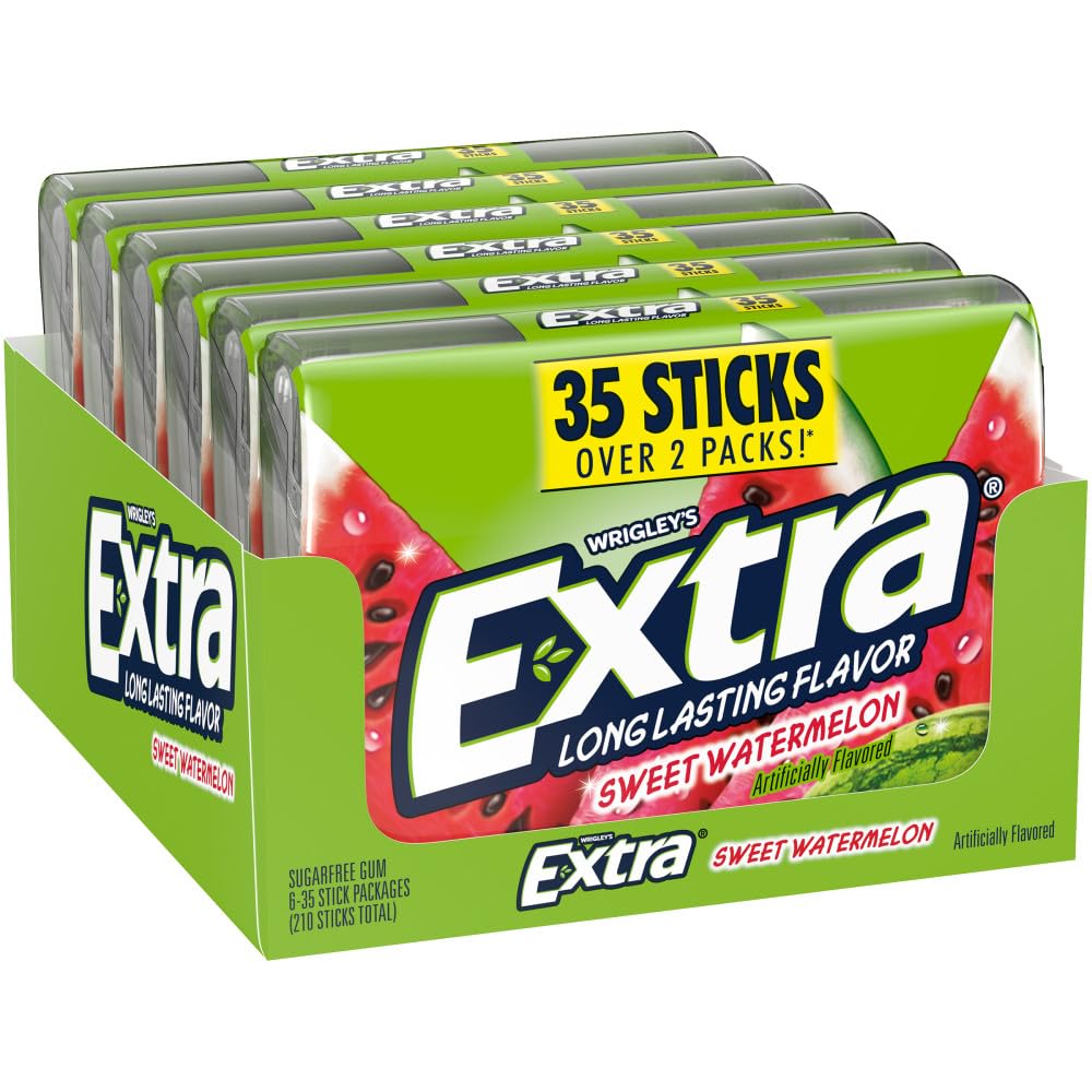 EXTRA Sweet Watermelon Sugar Free Chewing Gum Pack 35 Sticks (Pack of 6) Mega Bulk Gum
