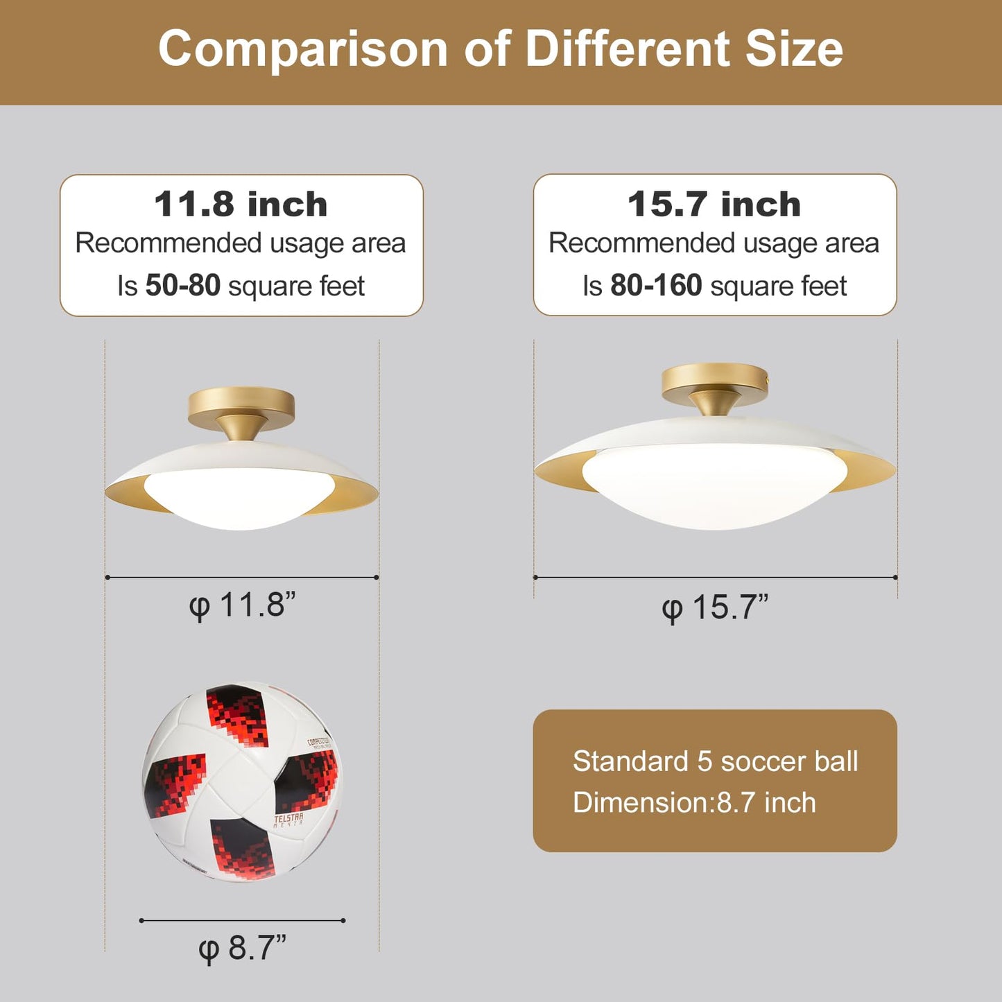 Zuyurt Dimmable Mid Century Modern Ceiling Light 5Cct Led White And Gold Semi Flush Mount Ceiling Lighting For Kitchen Bedroom Hallway Bathroom 2700K-6000K 15.75 In