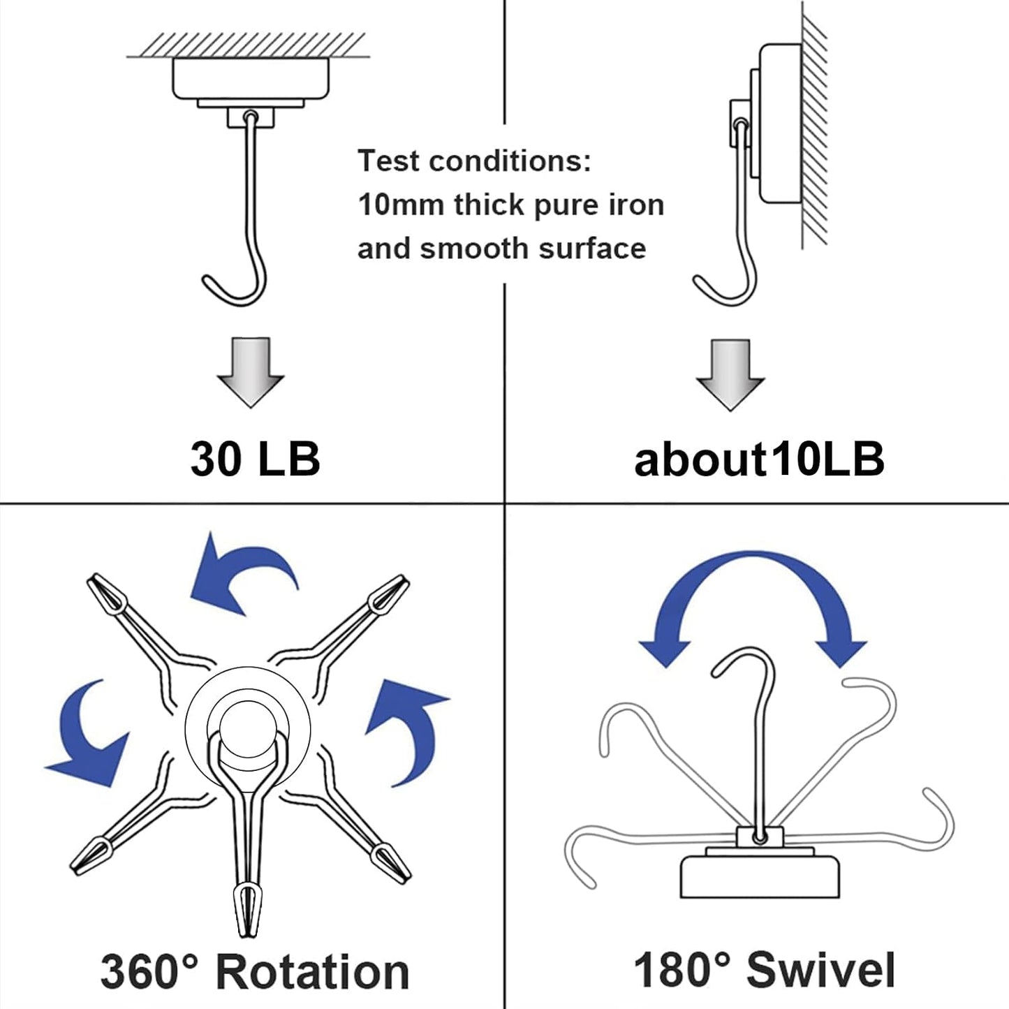 E BAVITE Magnetic Hooks, 30lbs+ Magnet Hook 2026 Cruise Cabin Ship Essentials Heavy Duty Strong Magnets Refrigerator Fridge Hanging for Classroom Beach Vacation Kitchen Grills Home 6pcs (Black)