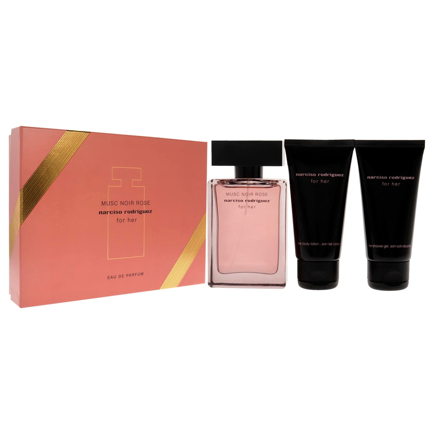 Narciso Rodriguez Gift Set: Musc Noir Rose 1.6oz EDP Spray, Body Lotion, Shower Gel for Women