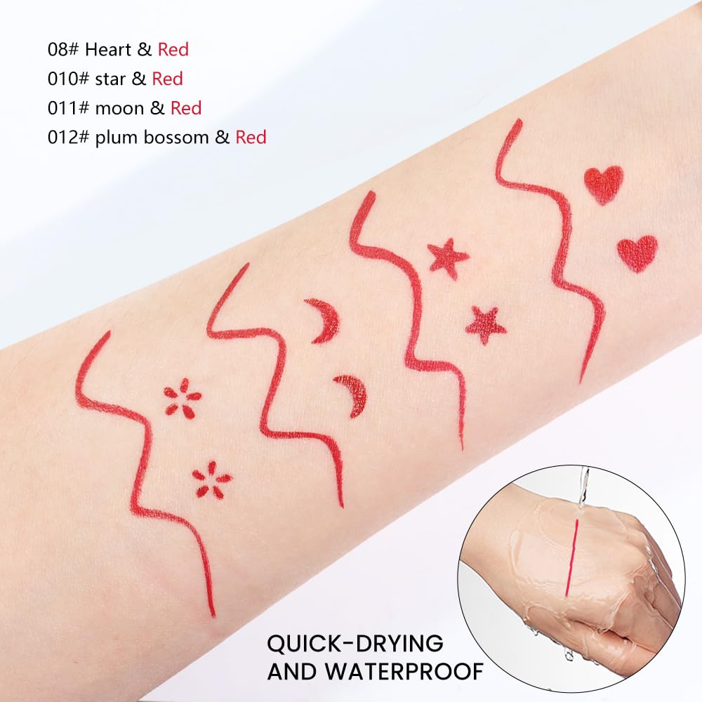 evpct 1Pcs 2-in-1 Red Colored Winged Eyeliners Stamp, Red Moon Face Stamps Makeup, Waterproof Eyeliner Eye Stamp Liners Tool Set