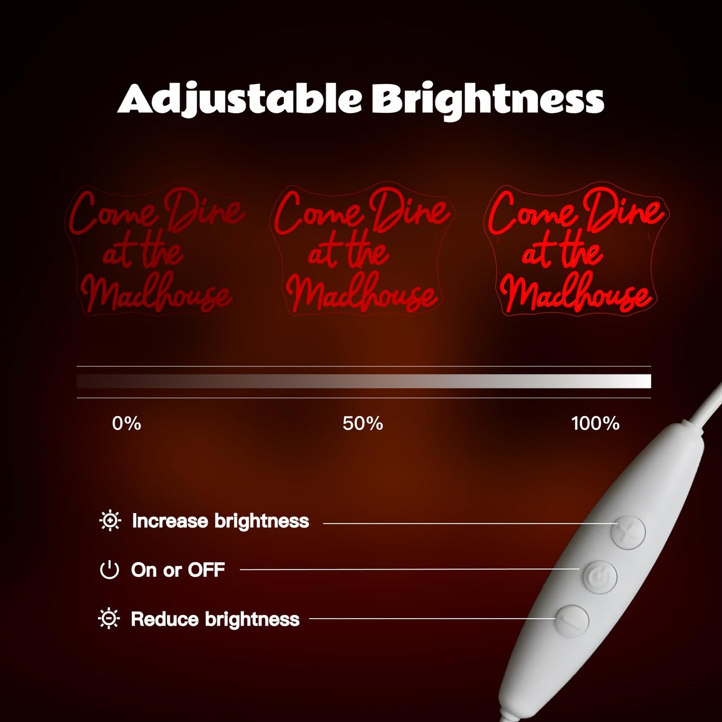 Faxfsign Come Dine At The Madhouse Neon Sign Restaurant Neon Signs For Wall Decor Red Led Night Light For Home Bar Gothic Halloween Horror Party Club Man Cave Decoration