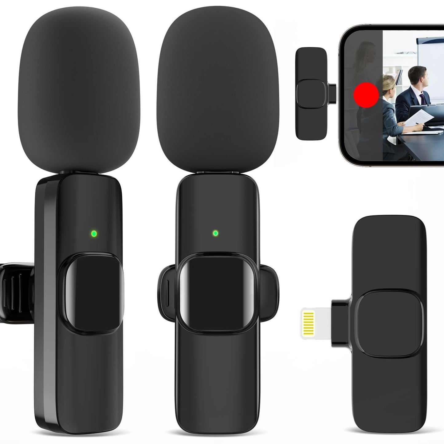 JUDKIOM 2 Pack Wireless Lavalier Microphone for iPhone, Professional Lapel Mics, Wireless Mic Plug-Play, Lapel Microphone for Vi