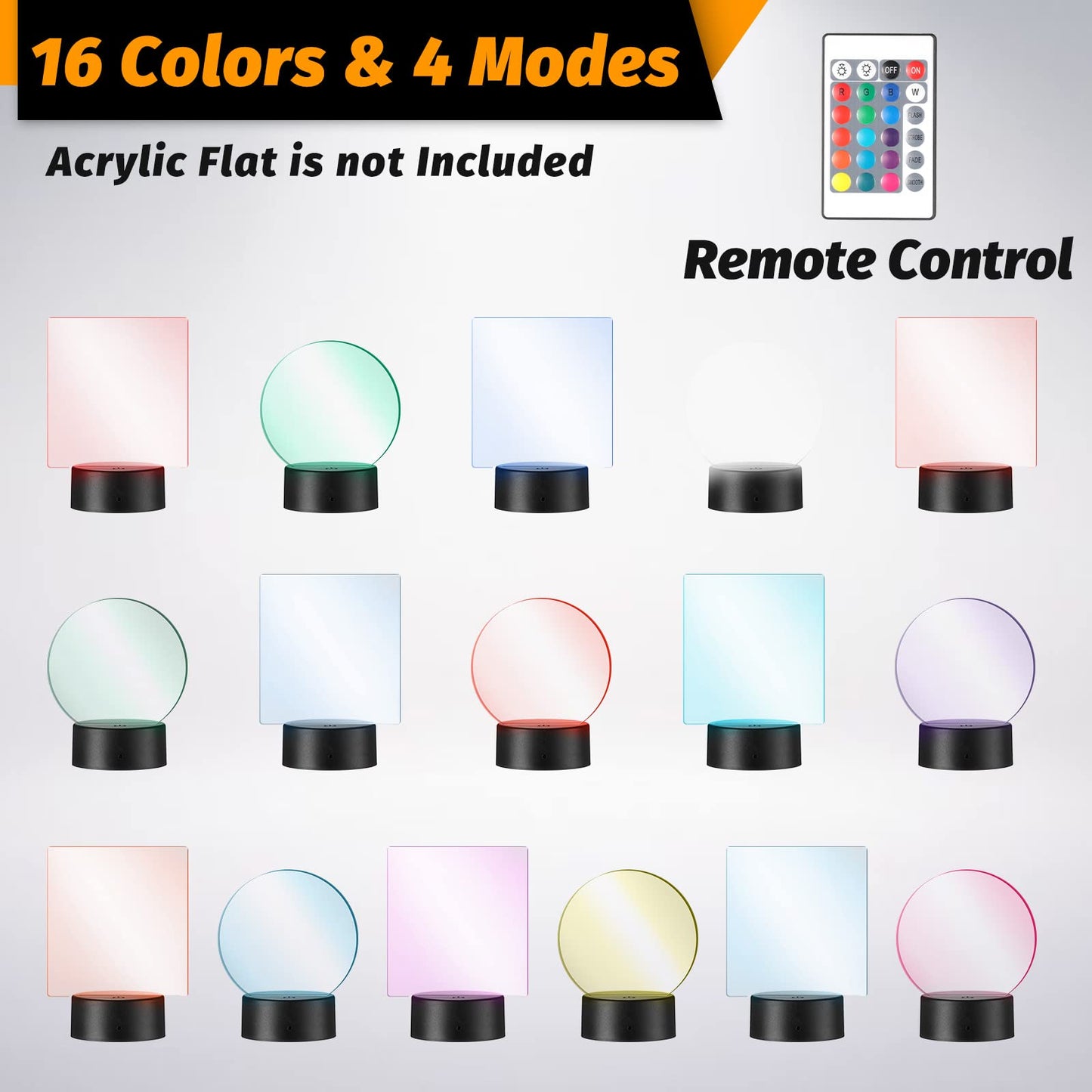 Honoson 3D Night LED Light Lamp Base, 16 Colors, Remote Control, USB, Large, Black, Model 883c8ebb-af26-4a28-8e9
