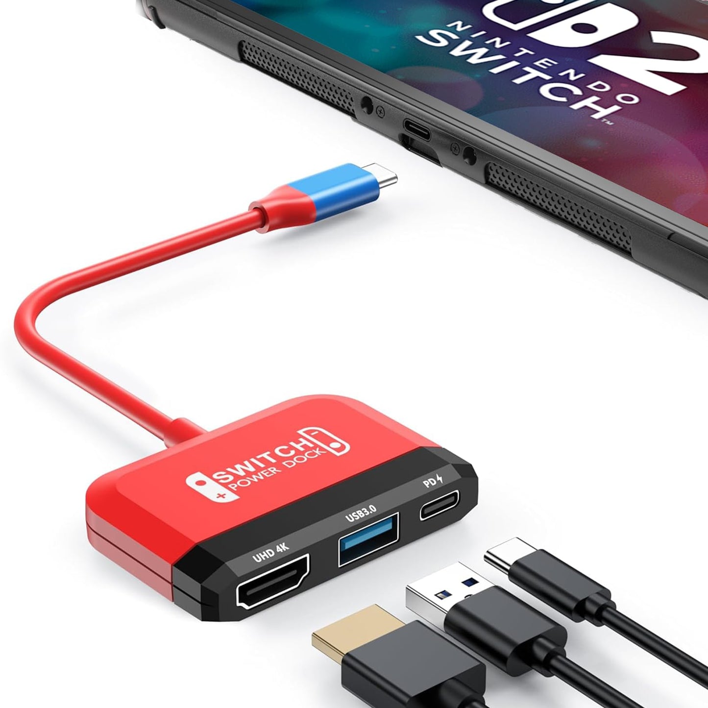 RREAKA Switch 2 Dock Replacement for Nintendo Switch 1&2 Dock, Switch TV Adapter with 4K@60Hz HDMI, USB3.0 Port, PD 100W, Portab