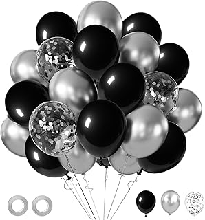 LuhcXbs Black Silver Confetti Balloons, 50pcs 12-inch, Unisex Adults, Party, General Celebration, Black Silver, Round, Ver...