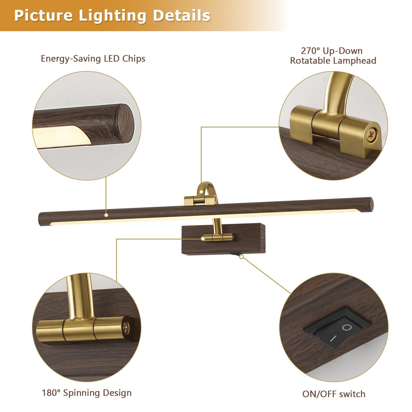 DESOOP Wireless Picture Light, 3CCT Dimmable Art Lighting, 5W, 23.62 Inch, Wood Grain Finish, Model 7115