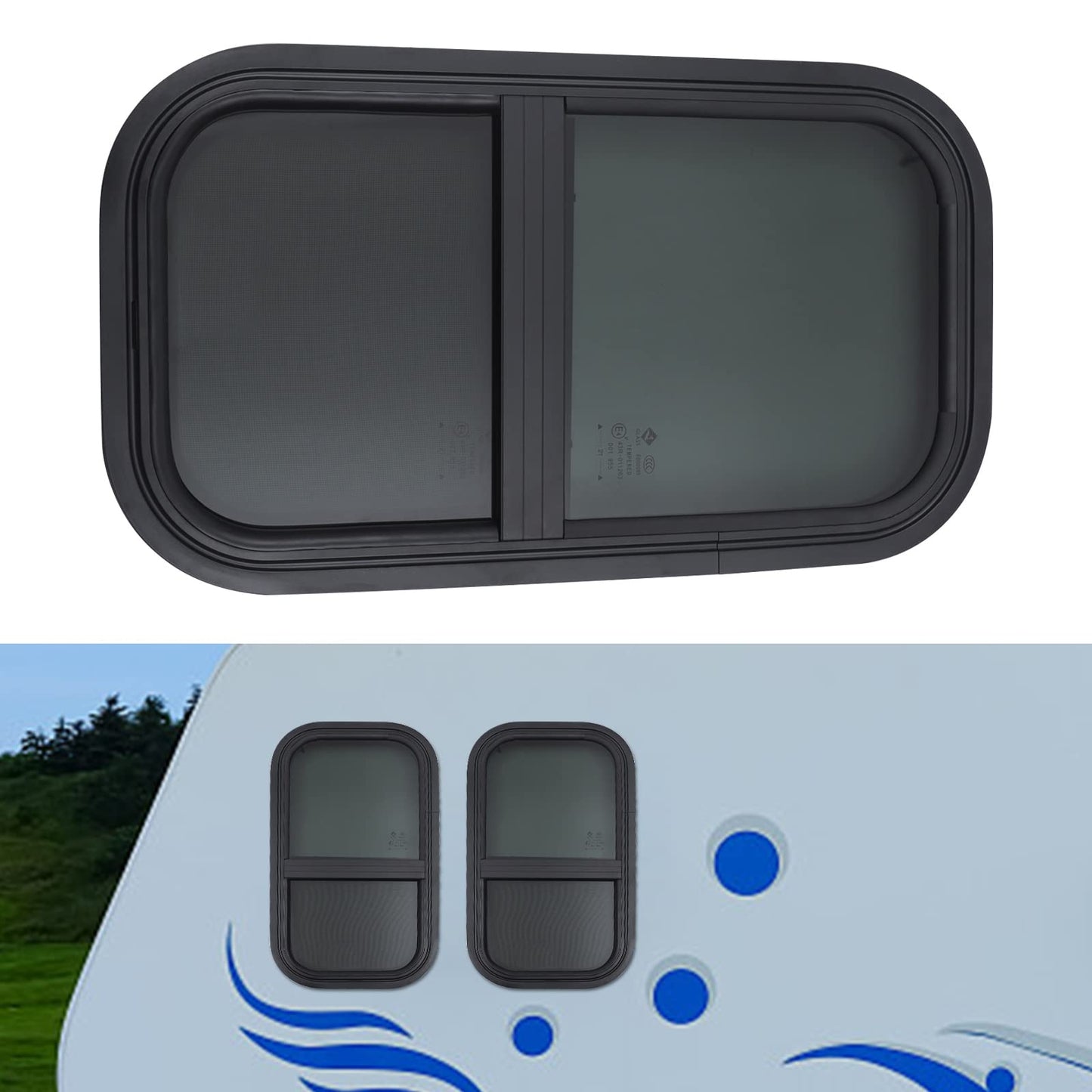 Eapmic RV Window - Vertical Sliding, 12inx22in, Black, Replacement for Teardrop, Cargo, Horse Trailer, Marine Camper