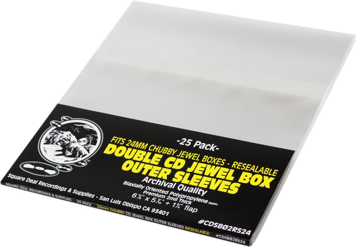(25) Cd Resealable Outer Sleeves - Oversize - Fits Chubby 24Mm Cd Jewel Boxes - Super Clear Archival Quality Premium 2 Mil Thick #Cdsb02Rs24 -Like New