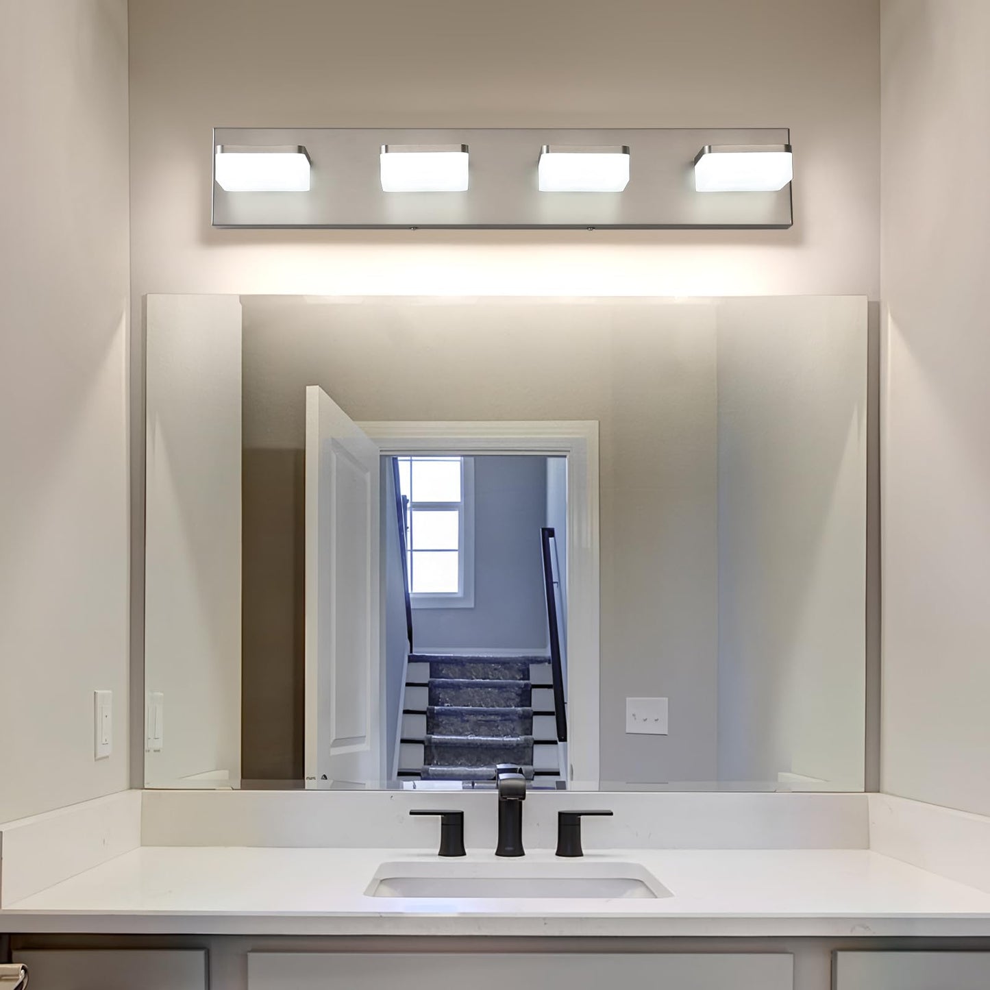 Bicrink Led Vanity Light Fixture For Bathroom 4-Light Brushed Nickel Bathroom Light Over Mirror Modern Vanity Lighting Wall Light Fixtures