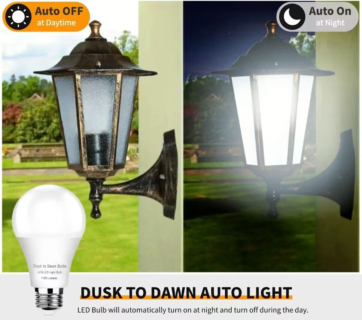 SETEN 4-Pack Dusk to Dawn LED Light Bulbs, 75W Equivalent, Daylight 5000K 1,100LM, Automatic On/Off Outdoor Light, E26 A19 10W Bright Porch Light Bulbs, for Indoor/Outdoor Yard Patio Garage Garden