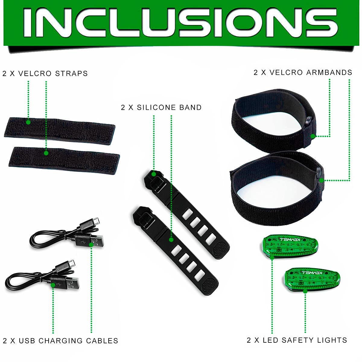Usb Rechargeable Led Safety Lights (2 Pack) - Clip On Strobe Running Lights For Runners Joggers Walkers Kids Dogs Bike Tail Lights - High Visibility Accessories For Reflective Gear (Green)