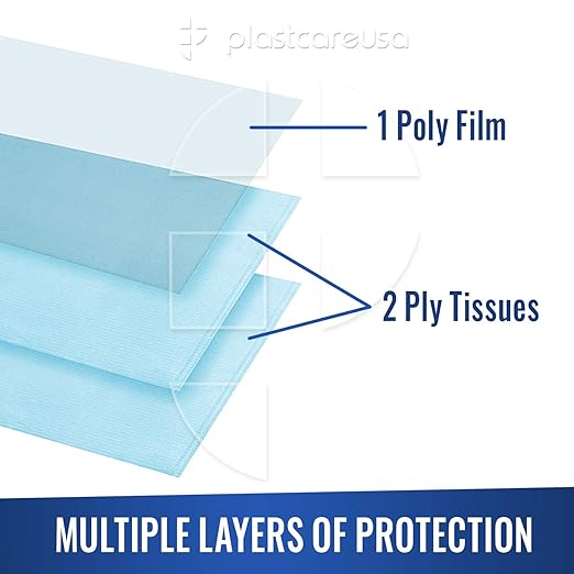 PlastCare USA Disposable Dental Bibs 13"x18" - 3 Ply Waterproof Tattoo Bib Sheet for Patients - Dentist or Medical Tray Cover and Nail Table Cover Supplies, Apricot