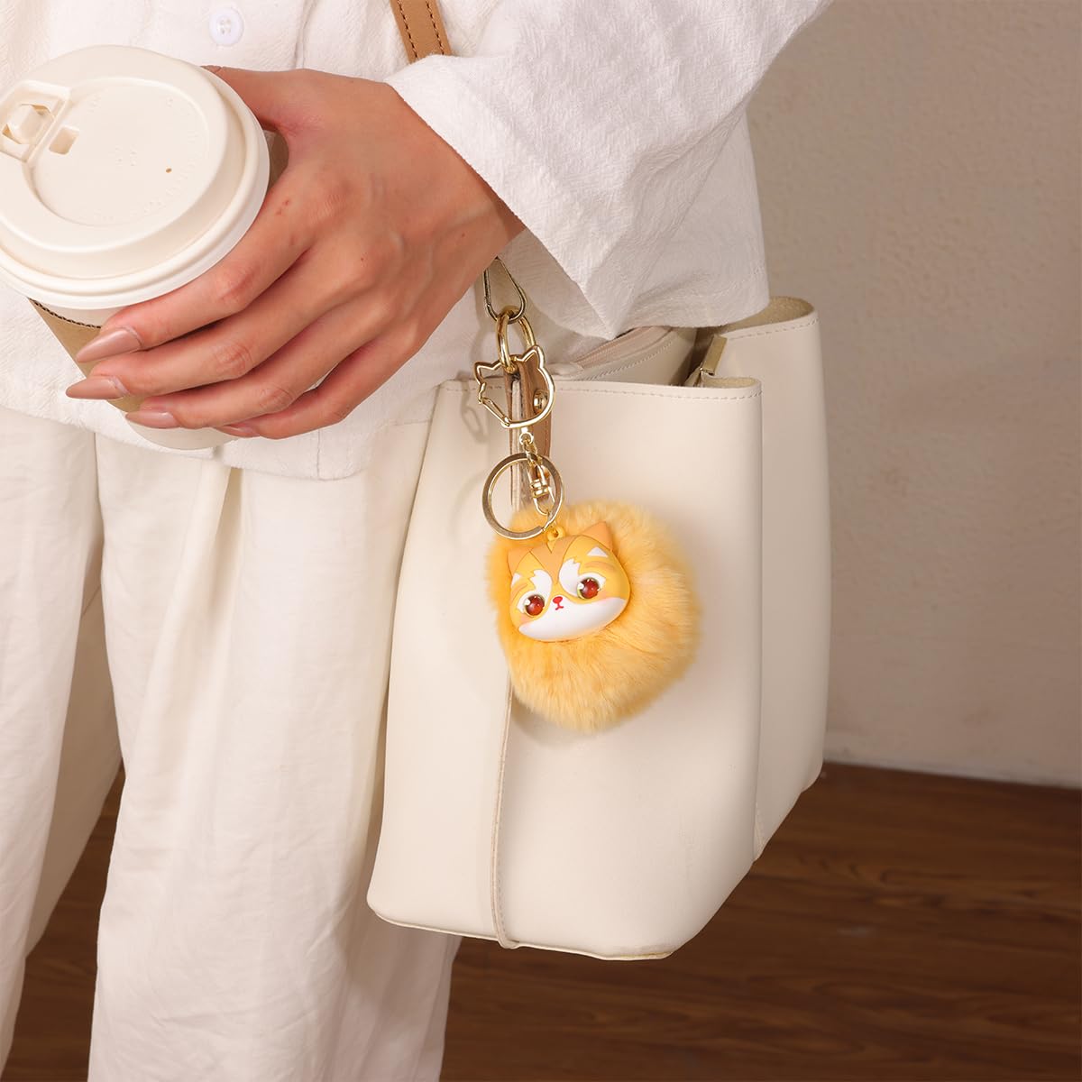 Jekvill Kawaii Cat Keychain Yellow Plush Bag Charms for Handbags Purse Charms cute Keychain Gift