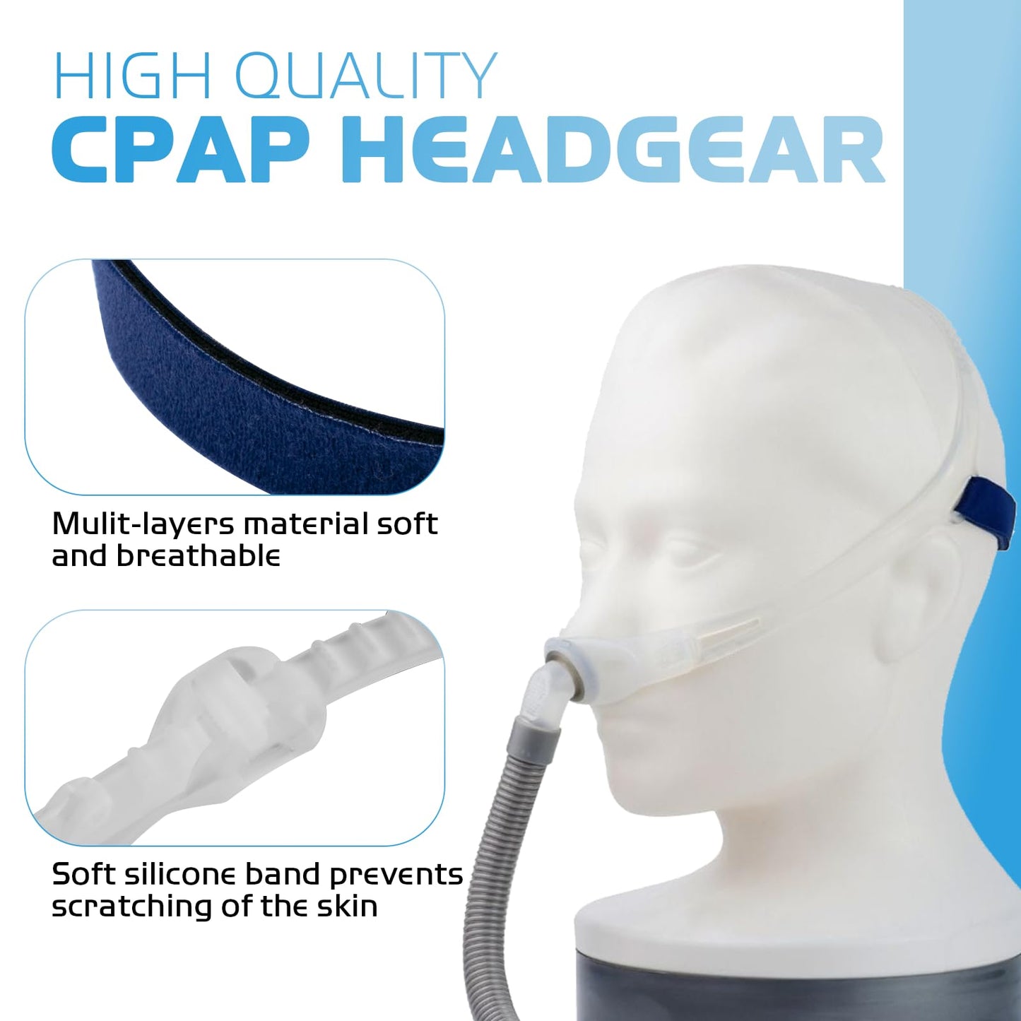 Headgear with Frame Replacement for ResMed Swift FX Nasal Pillows Mask, Comfortable CPAP Mask Head Strap Including Adjustable Silicone Frame & Back Headgear & 2 Strap Wraps