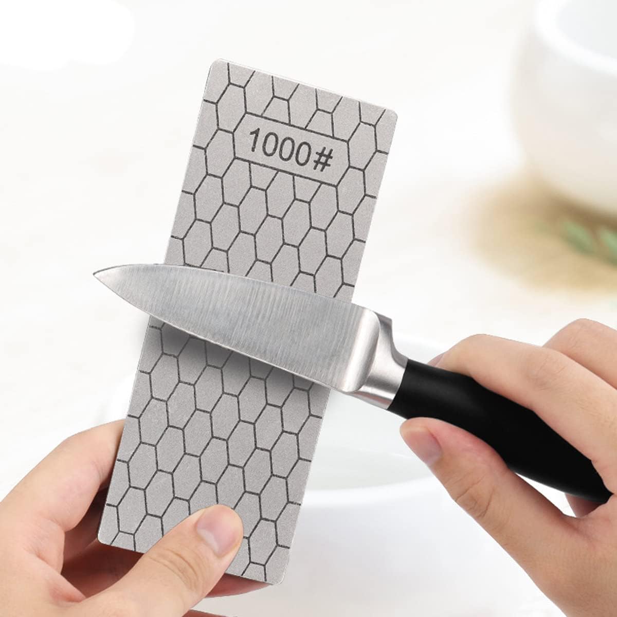 Diamond Sharpening Stone, Knife Sharpener Stone Whetstone Honeycomb Surface Plate with Non-slip Base for Pocket Knives Scissors (320/400/600/1000/1500/2000/3000 Grit,with Angle Guide and Leather)